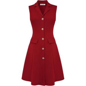 image:imageGRACE KARIN Work Dresses for Women 2026 Sleeveless Button Business Midi Dress Notch Lapel V Neck Formal Office A Line DressesRed