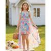 image:imageGRACE KARIN Girls Hawaiian Floral Smocked Dresses Girl Flutter Sleeve Spring Summer Dress Kids Easter Maxi Long DressesBlue Leaves