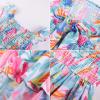 image:imageGRACE KARIN Girls Hawaiian Floral Smocked Dresses Girl Flutter Sleeve Spring Summer Dress Kids Easter Maxi Long DressesBlue Leaves