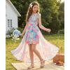 image:imageGRACE KARIN Girls Hawaiian Floral Smocked Dresses Girl Flutter Sleeve Spring Summer Dress Kids Easter Maxi Long DressesBlue Leaves