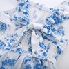 image:imageGRACE KARIN Girls Hawaiian Floral Smocked Dresses Girl Flutter Sleeve Spring Summer Dress Kids Easter Maxi Long DressesBlue and White