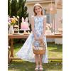 image:imageGRACE KARIN Girls Hawaiian Floral Smocked Dresses Girl Flutter Sleeve Spring Summer Dress Kids Easter Maxi Long DressesBlue and White