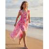 image:imageGRACE KARIN Girls Hawaiian Floral Smocked Dresses Girl Flutter Sleeve Spring Summer Dress Kids Easter Maxi Long DressesRose Red