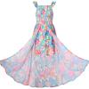 image:imageGRACE KARIN Girls Hawaiian Floral Smocked Dresses Girl Flutter Sleeve Spring Summer Dress Kids Easter Maxi Long DressesBlue Leaves