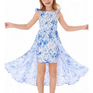 image:imageGRACE KARIN Girls Hawaiian Floral Smocked Dresses Girl Flutter Sleeve Spring Summer Dress Kids Easter Maxi Long DressesBlue Flower
