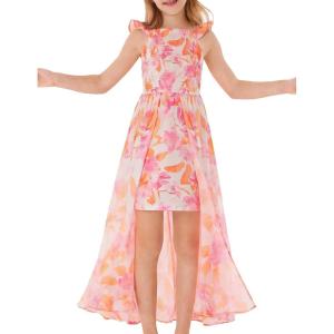 image:imageGRACE KARIN Girls Hawaiian Floral Smocked Dresses Girl Flutter Sleeve Spring Summer Dress Kids Easter Maxi Long DressesOrange
