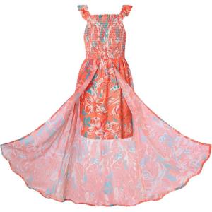 image:imageGRACE KARIN Girls Hawaiian Floral Smocked Dresses Girl Flutter Sleeve Spring Summer Dress Kids Easter Maxi Long DressesOrange Floral
