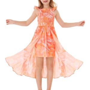 image:imageGRACE KARIN Girls Hawaiian Floral Smocked Dresses Girl Flutter Sleeve Spring Summer Dress Kids Easter Maxi Long DressesOrange Tiedye