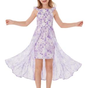 image:imageGRACE KARIN Girls Hawaiian Floral Smocked Dresses Girl Flutter Sleeve Spring Summer Dress Kids Easter Maxi Long DressesPurple Flower