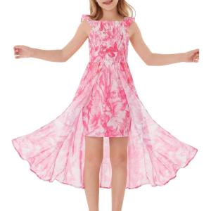 image:imageGRACE KARIN Girls Hawaiian Floral Smocked Dresses Girl Flutter Sleeve Spring Summer Dress Kids Easter Maxi Long DressesRose Red