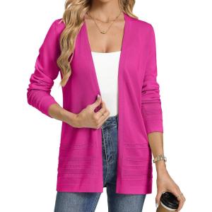 image:imageGRACE KARIN Women Long Cardigan Summer Lightweight Cardigans Long Sleeve V Neck Open Front Sweater 2026Rose Red