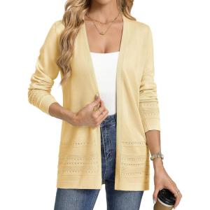 image:imageGRACE KARIN Women Long Cardigan Summer Lightweight Cardigans Long Sleeve V Neck Open Front Sweater 2026Yellow
