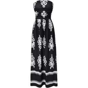 image:imageGRACE KARIN Women Strapless Dress Casual Loose Ruched Long Maxi Dress with PocketsPrinting Floral