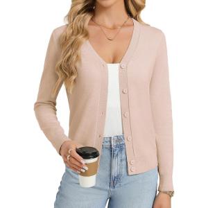 image:imageGRACE KARIN Womens Lightweight Cardigan Sweaters Trendy Button Up VNeck Knit Cardigans Shrug Spring Fashion ClothesApricot