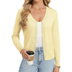 image:imageGRACE KARIN Womens Lightweight Cardigan Sweaters Trendy Button Up VNeck Knit Cardigans Shrug Spring Fashion ClothesButter Yellow