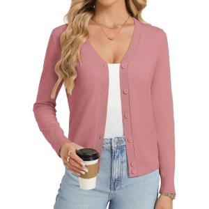 image:imageGRACE KARIN Womens Lightweight Cardigan Sweaters Trendy Button Up VNeck Knit Cardigans Shrug Spring Fashion ClothesDusty Pink