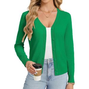 image:imageGRACE KARIN Womens Lightweight Cardigan Sweaters Trendy Button Up VNeck Knit Cardigans Shrug Spring Fashion ClothesGreen