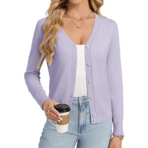 image:imageGRACE KARIN Womens Lightweight Cardigan Sweaters Trendy Button Up VNeck Knit Cardigans Shrug Spring Fashion ClothesLight Purple