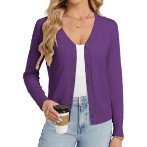 image:imageGRACE KARIN Womens Lightweight Cardigan Sweaters Trendy Button Up VNeck Knit Cardigans Shrug Spring Fashion ClothesPurple