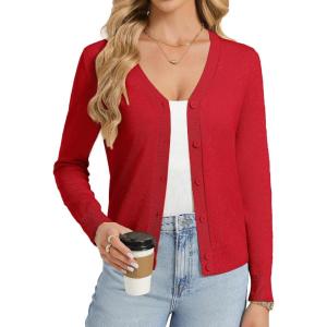 image:imageGRACE KARIN Womens Lightweight Cardigan Sweaters Trendy Button Up VNeck Knit Cardigans Shrug Spring Fashion ClothesRed