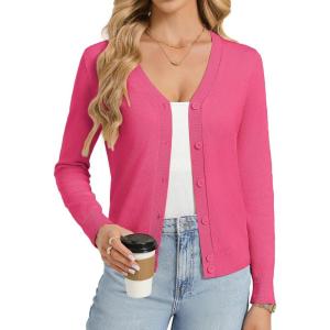 image:imageGRACE KARIN Womens Lightweight Cardigan Sweaters Trendy Button Up VNeck Knit Cardigans Shrug Spring Fashion ClothesRose Pink