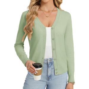 image:imageGRACE KARIN Womens Lightweight Cardigan Sweaters Trendy Button Up VNeck Knit Cardigans Shrug Spring Fashion ClothesSage Green
