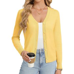 image:imageGRACE KARIN Womens Lightweight Cardigan Sweaters Trendy Button Up VNeck Knit Cardigans Shrug Spring Fashion ClothesYellow