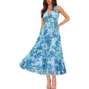 image:imageGRACE KARIN Womens Summer Sleeveless Floral Maxi Dress V Neck Formal Wedding Guest Dress A Line Beach Vacation ClothesBlue Floral
