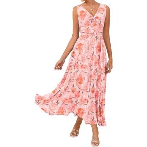 image:imageGRACE KARIN Womens Summer Sleeveless Floral Maxi Dress V Neck Formal Wedding Guest Dress A Line Beach Vacation ClothesOrange Floral