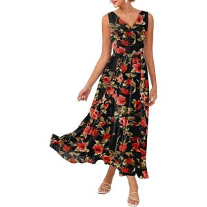image:imageGRACE KARIN Womens Summer Sleeveless Floral Maxi Dress V Neck Formal Wedding Guest Dress A Line Beach Vacation ClothesRed Floral