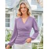 image:imageGRACE KARIN Long Sleeve Blouses for Women Dressy Casual Wrap Tops Work Shirts 2026 Summer Business OutfitsPink Purple