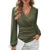 image:imageGRACE KARIN Long Sleeve Blouses for Women Dressy Casual Wrap Tops Work Shirts 2026 Summer Business OutfitsArmy Green