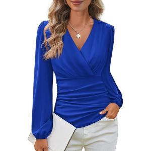 image:imageGRACE KARIN Long Sleeve Blouses for Women Dressy Casual Wrap Tops Work Shirts 2026 Summer Business OutfitsRoyal Blue