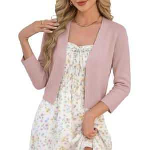 image:imageGRACE KARIN Womens 34 Sleeve Cropped Cardigan Sweater Lightweight Open Front Dressy Causal Shrug Spring FashionDusty Pink