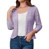 image:imageGRACE KARIN Women Lightweight Cardigan 34 Sleeve Cropped Crochet Bolero Shrug Summer Open Front Knit Sweaters for DressPink Purple
