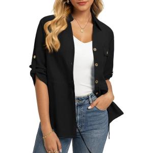 image:imageGRACE KARIN Womens Button Down Dressy Shirts 34 Sleeve Stylish Collared Office Work Tops with PocketBlack