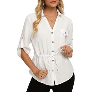 image:imageGRACE KARIN Womens Button Down Dressy Shirts 34 Sleeve Stylish Collared Office Work Tops with PocketIvory