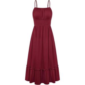 image:imageGRACE KARIN Womens Summer Maxi Dress 2026Smocked Ruched Bust Sundress with Adjustable Straps amp PocketsBeach Vacation DressBurgundy