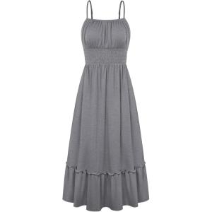 image:imageGRACE KARIN Womens Summer Maxi Dress 2026Smocked Ruched Bust Sundress with Adjustable Straps amp PocketsBeach Vacation DressGray