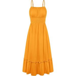image:imageGRACE KARIN Womens Summer Maxi Dress 2026Smocked Ruched Bust Sundress with Adjustable Straps amp PocketsBeach Vacation DressMustard Yellow