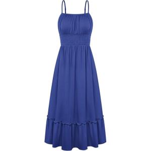 image:imageGRACE KARIN Womens Summer Maxi Dress 2026Smocked Ruched Bust Sundress with Adjustable Straps amp PocketsBeach Vacation DressRoyal Blue