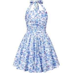 image:imageGRACE KARIN Girls Floral Summer Dress Spring Holiday Beach Party Sundress Halter Neck Tie Backless Dresses 716 YearsBluepurple Floral