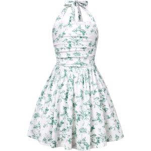 image:imageGRACE KARIN Girls Floral Summer Dress Spring Holiday Beach Party Sundress Halter Neck Tie Backless Dresses 716 YearsGreen White Floral