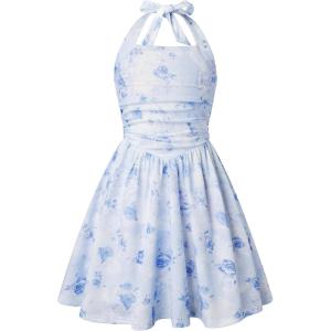 image:imageGRACE KARIN Girls Floral Summer Dress Spring Holiday Beach Party Sundress Halter Neck Tie Backless Dresses 716 YearsLight Blue Roses