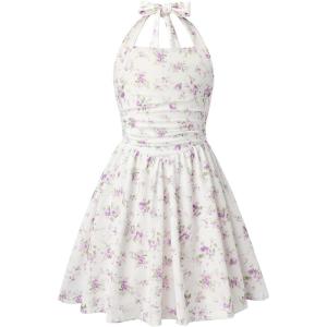 image:imageGRACE KARIN Girls Floral Summer Dress Spring Holiday Beach Party Sundress Halter Neck Tie Backless Dresses 716 YearsPurple Green Floral