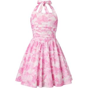 image:imageGRACE KARIN Girls Floral Summer Dress Spring Holiday Beach Party Sundress Halter Neck Tie Backless Dresses 716 YearsRose Red Leaves