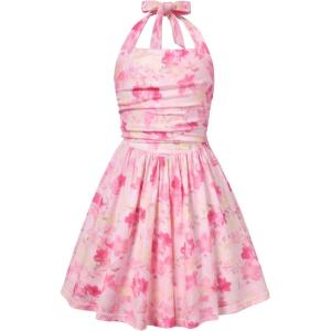 image:imageGRACE KARIN Girls Floral Summer Dress Spring Holiday Beach Party Sundress Halter Neck Tie Backless Dresses 716 YearsRose Redyellow Floral