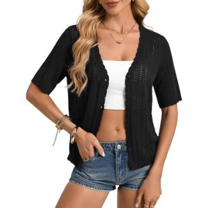 image:imageGRACE KARIN Short Sleeve Summer Cardigan Sweaters for Women 2026 Lightweight Shrug Crochet Beach Cover UpsBlack
