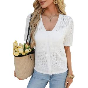image:imageGRACE KARIN Short Sleeve Summer Cardigan Sweaters for Women 2026 Lightweight Shrug Crochet Beach Cover UpsIvory White