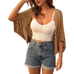 image:imageGRACE KARIN Summer Cropped Cardigan for Women 2026 Batwing Sleeve Crochet Bolero Shrug Sweaters Lightweight Beach Boho KimonoCoffee